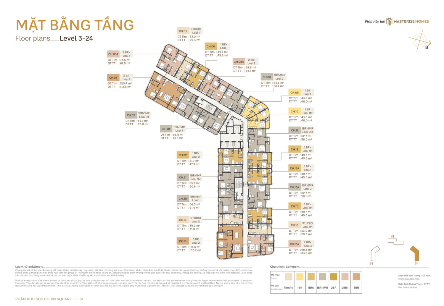 mặt bằng tòa s1 phân khu southern square dự án masteri trinity square ocean park 2