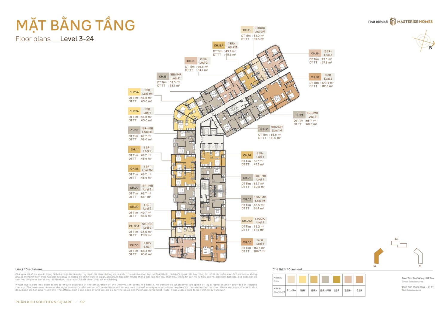 mặt bằng tòa s2 phân khu southern square dự án masteri trinity square ocean park 2